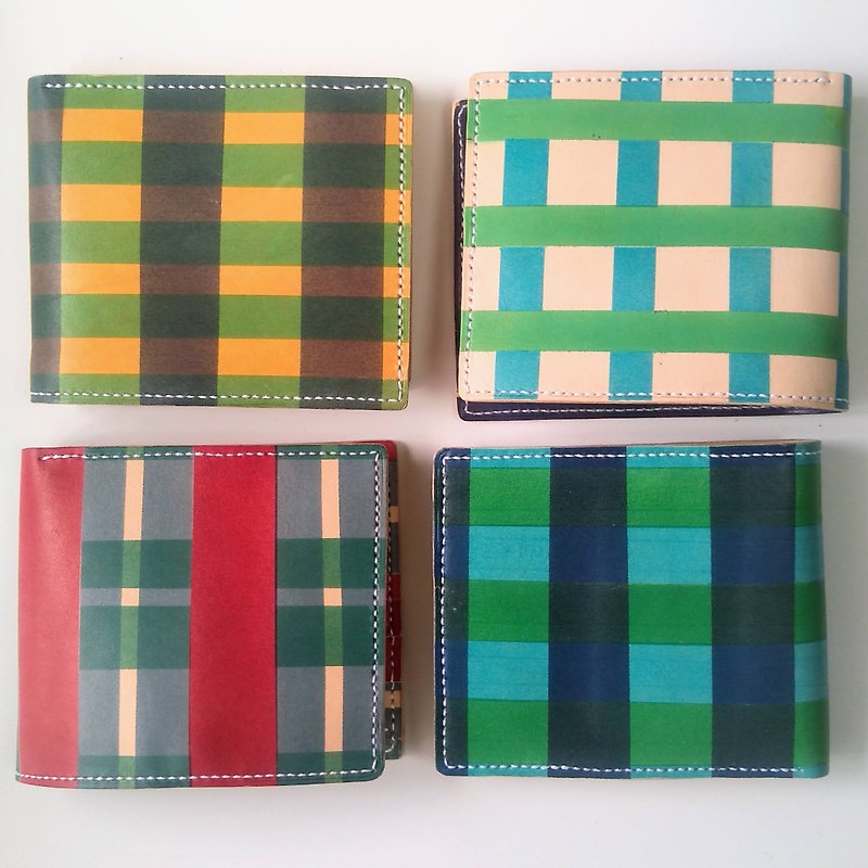 先着５名様限定価格ーチェック柄二つ折り財布―レッドーグリーンーブルー - 皮夹/钱包 - 真皮 红色