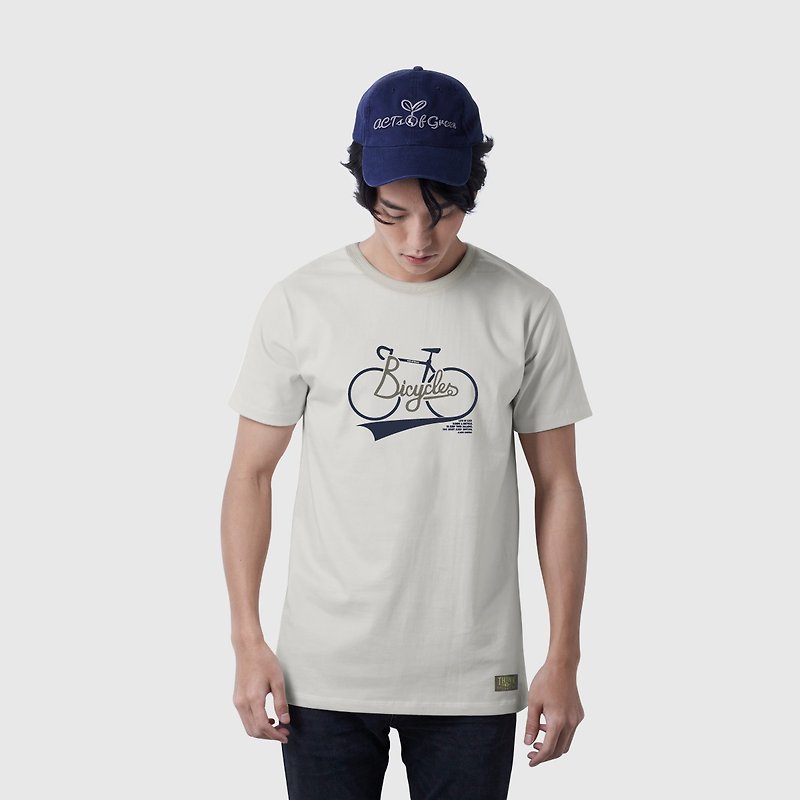 Think T-shirt Bicycle (Light Grey) - 中性连帽卫衣/T 恤 - 棉．麻 灰色