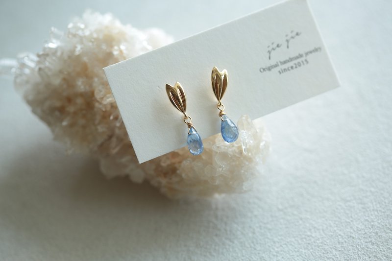 小叶子蓝晶石耳环│18K镀金 - 耳环/耳夹 - 水晶 蓝色