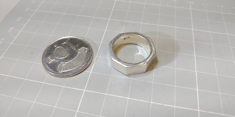 纯银 戒指 - 男用八角边造形925银戒子重量11公克