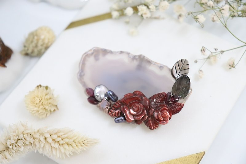 White Pale Pink Agate Stone Handmade Unique Brooch