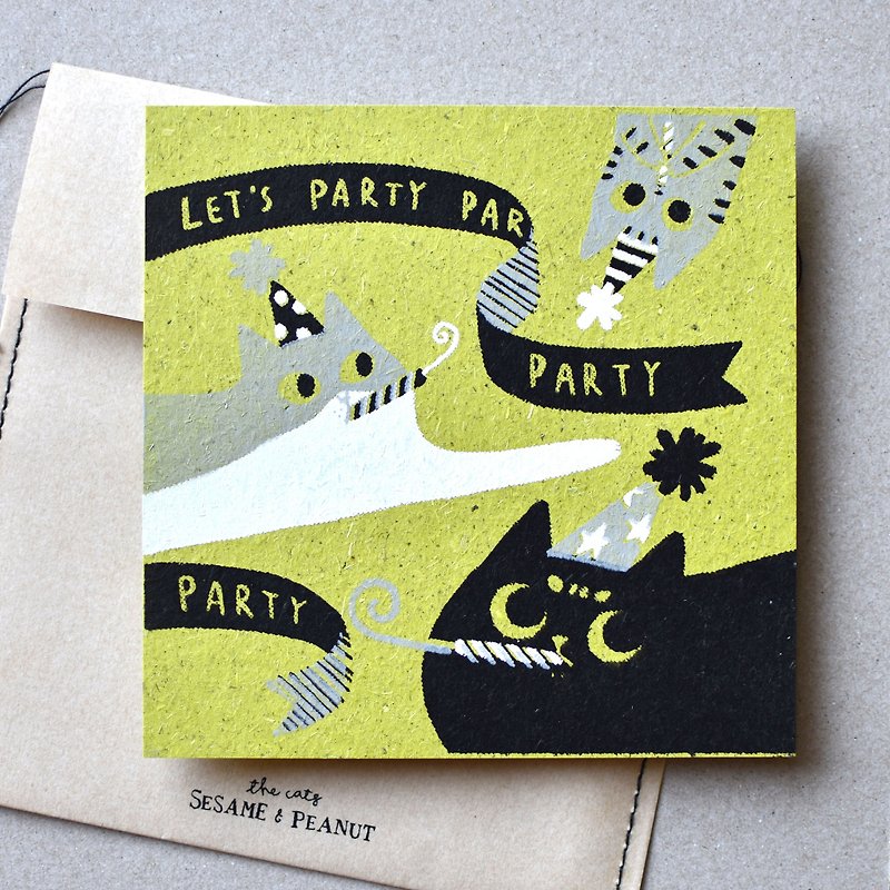 Lets Party Party Party 手工绢印卡片 万用卡 - 卡片/明信片 - 纸 绿色