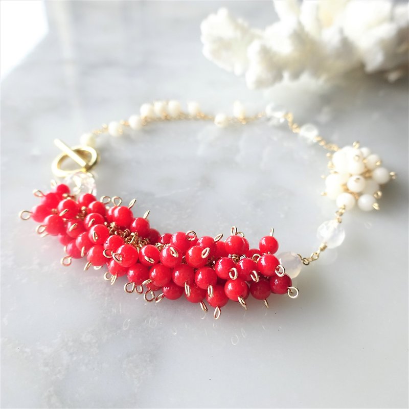 14kgf Red Coral station bracelet - 手链/手环 - 宝石 红色