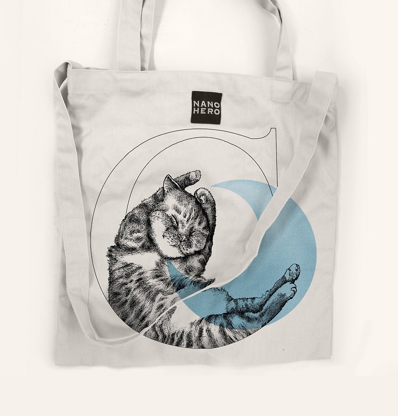 【hero-bag】动物字母帆布袋-月 - 手提包/手提袋 - 棉．麻 白色