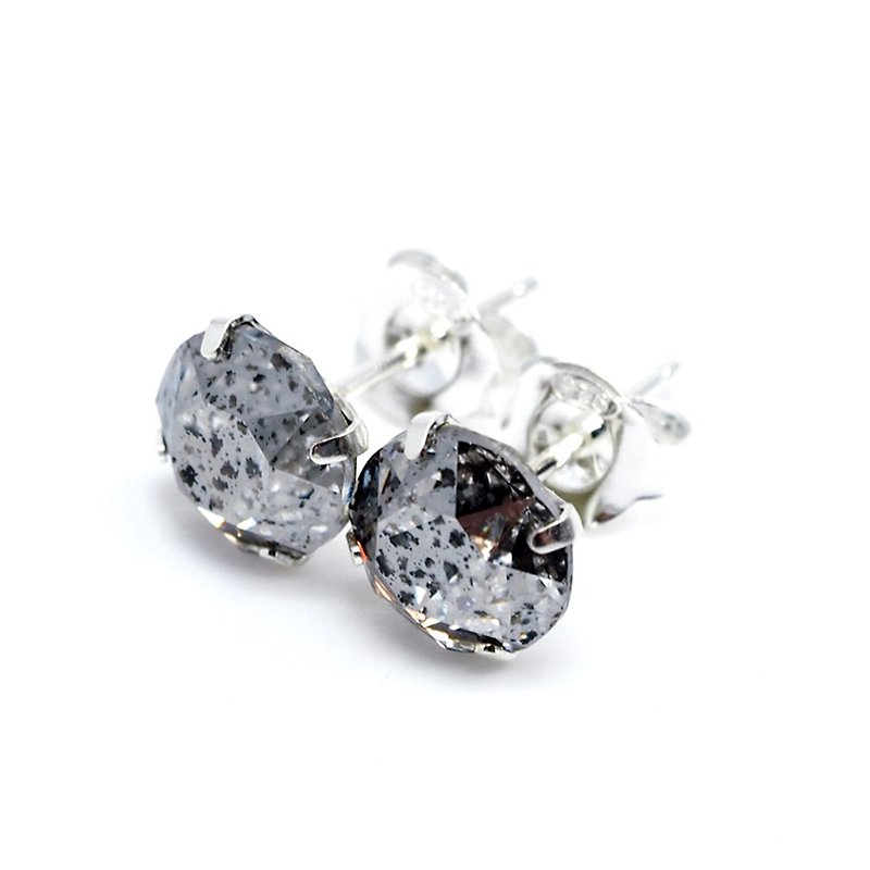银色陨石施华洛世奇水晶 - 耳钉耳环 - 925纯银 - 8毫米圆形