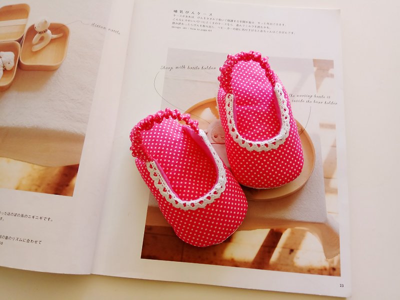 桃红水玉棉蕾丝弥月礼物 婴儿凉鞋 婴儿鞋 11/12 - 童装鞋 - 棉．麻 粉红色