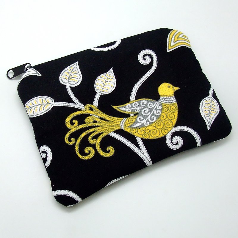 拉链零钱包/卡片包/钥匙包/耳机包/小物包 - 美丽的鸟儿 (ZS-144) - 零钱包 - 棉．麻 黑色