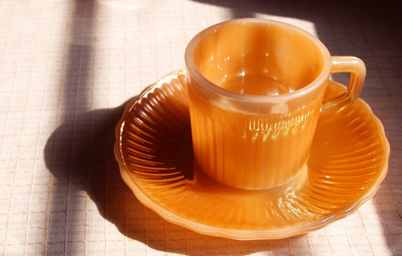 早期Fire King皇家咖啡杯组 桃色光泽 (餐具/牛奶玻璃/火王) - 咖啡杯/马克杯 - 玻璃 橘色