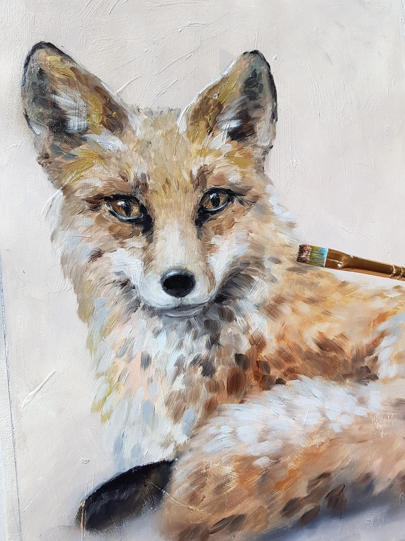 Original artwork animal - Fox - hand painted oil painting - 墙贴/壁贴 - 其他材质 