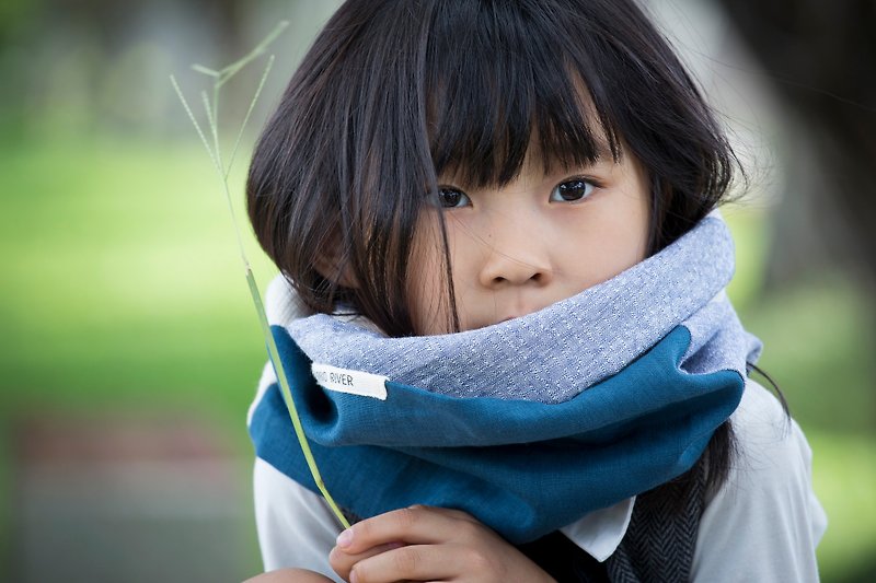 蓝色 儿童围脖 微寒冬季厚款 保加利亚纯棉纺织布料 / 围巾 - 围巾/披肩 - 棉．麻 蓝色
