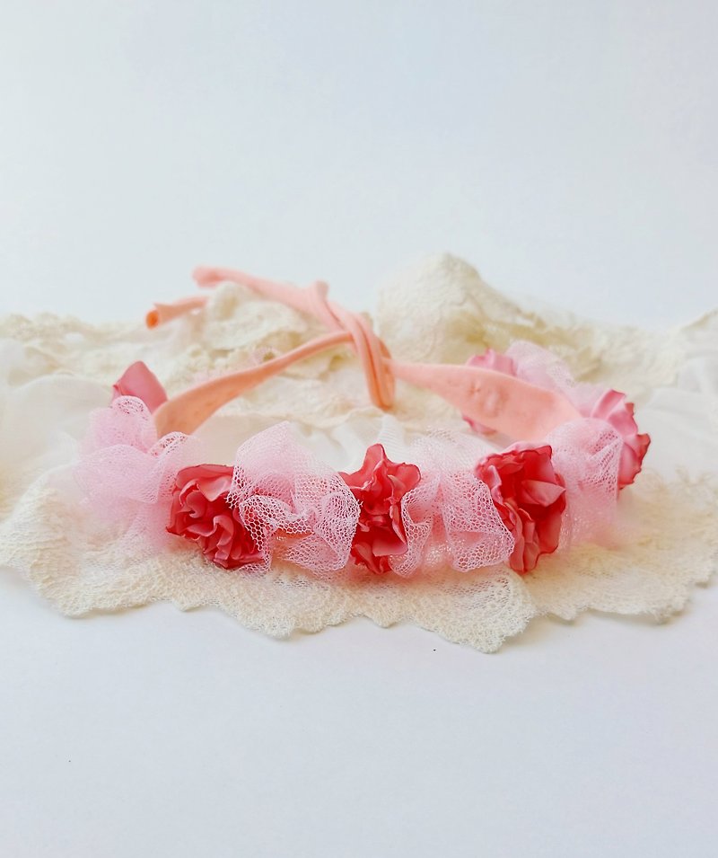 Newborn photography headband, Headband handmade flower Pink bow lace headband - 婴儿帽/发带 - 其他材质 粉红色