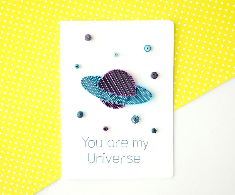 手作卷纸卡片-你是我的宇宙  万用卡 蓝紫星球 - 卡片/明信片 - 纸 紫色