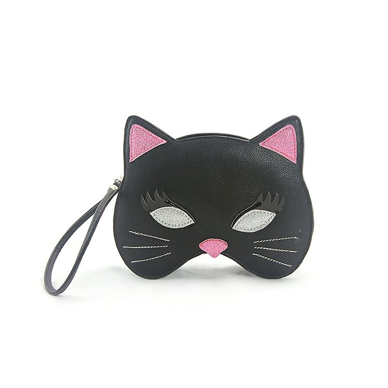 面具造型的猫咪拉链手腕包/手拿包 黑色 现货贩售 - 酷乐村 - 手拿包 - 人造皮革 黑色