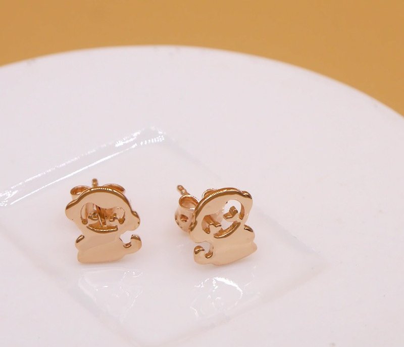 其他金属 耳环/耳夹 粉红色 - Handmade Little Monkey Earring - Pink gold plated Little Me by CASO jewelry