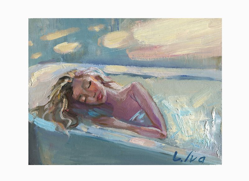 Girl Lying In The Bath / Oil Painting Wall Décor - 海报/装饰画/版画 - 其他材质 