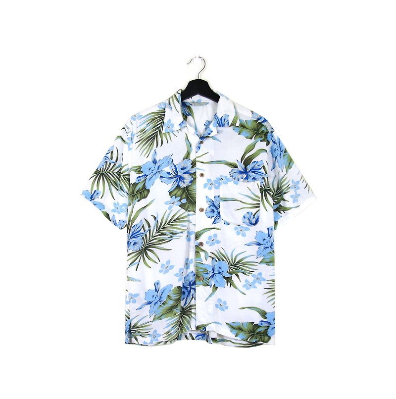 Back to Green:: 细腻柔软清澈蓝 //男女皆可穿// vintage Hawaii Shirts (H-04) - 男装衬衫 - 棉．麻 