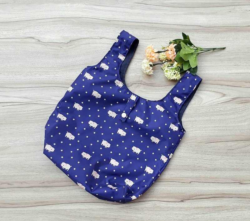 【防水购物袋】粉红小猪-韩制防水布料(小款) - 手提包/手提袋 - 防水材质 蓝色