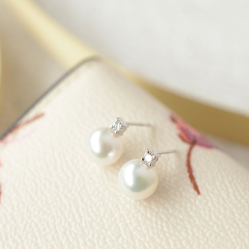 アコヤ真珠 ダイヤモンド0.1ct ピアス プラチナ - 耳环/耳夹 - 宝石 