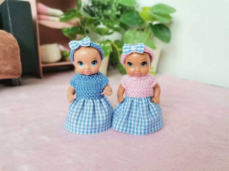 Combined dress and headband for Barbie Baby doll and 6 cm dolls