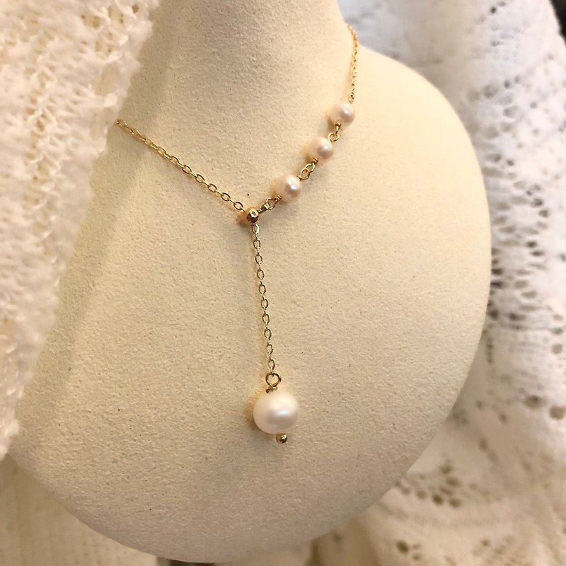 轻珠宝-14KGF　淡水珍珠Freshwater Pearl－调节珠Y字珍珠项链 - 项链 - 宝石 