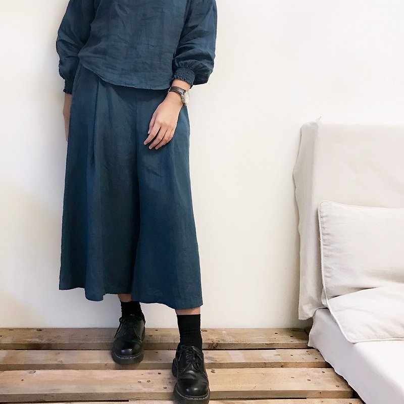 【 宽裤 01】小A修饰宽裤/ - 女装长裤 - 棉．麻 蓝色