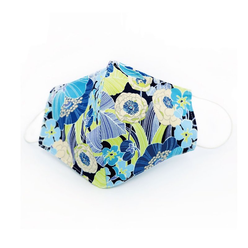 3D耳挂式成人款可放不织布滤材透气纯棉进口布口罩套(湛蓝罂粟) - 口罩 - 棉．麻 多色