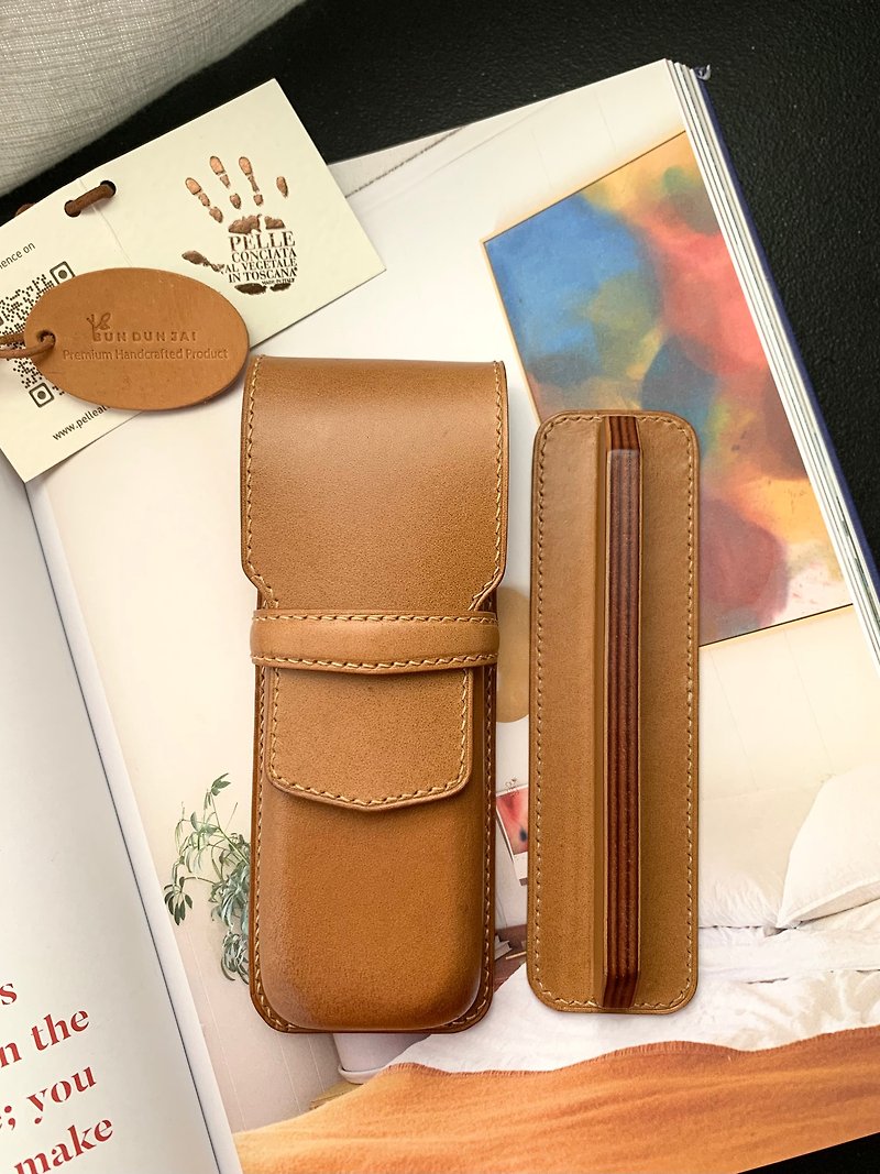 Premium pen case (2 slots) - 笔筒/笔座 - 真皮 咖啡色