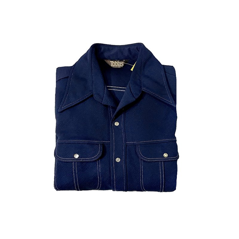 70s Rockabilly Western Shirt 古着西部衬衫 - 男装衬衫 - 聚酯纤维 蓝色