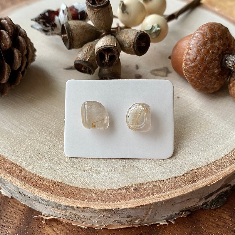 石光-天然矿石耳环-钛晶20 - 耳环/耳夹 - 半宝石 白色