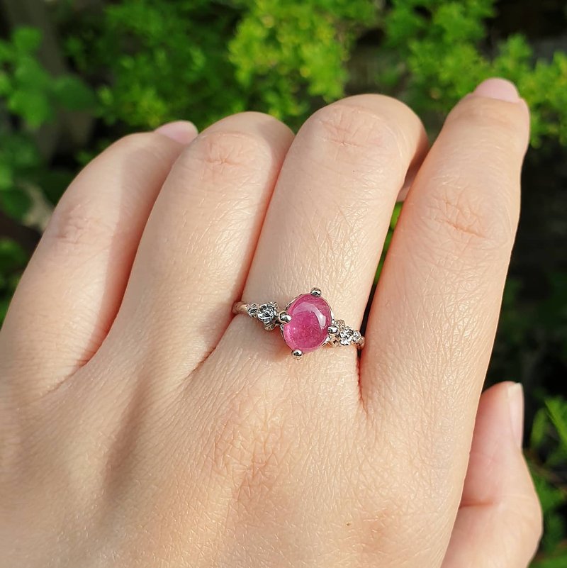 Ruby ring, 925 Silver, white gold plated - 戒指 - 宝石 红色