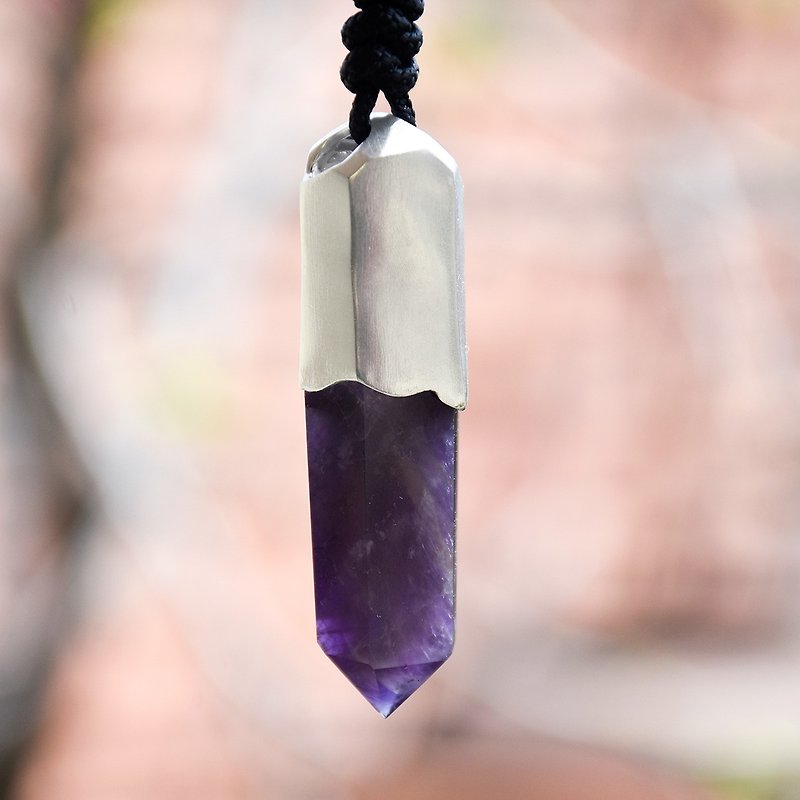 紫水晶 Amethyst 六棱柱纯银吊坠 - 项链 - 水晶 紫色