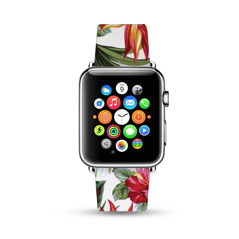 Apple Watch 真皮手表带, 适用于所有型号, 天堂鸟花 -001