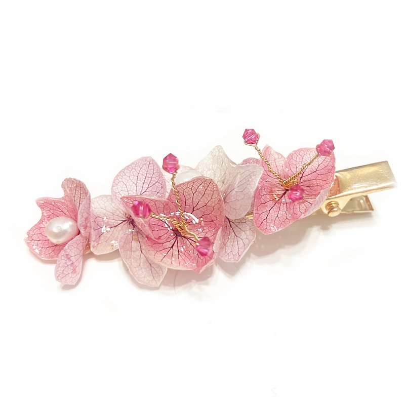 日本树脂 干燥花紫阳花淡水珍珠粉色渐层发夹 - 发饰 - 植物．花 粉红色
