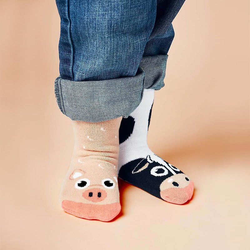 猪与牛 - 儿童不对称袜子