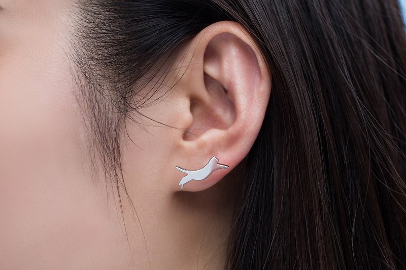猫影与钻-飞起来的猫耳针式耳环(可改夹式)-抗敏医疗钢