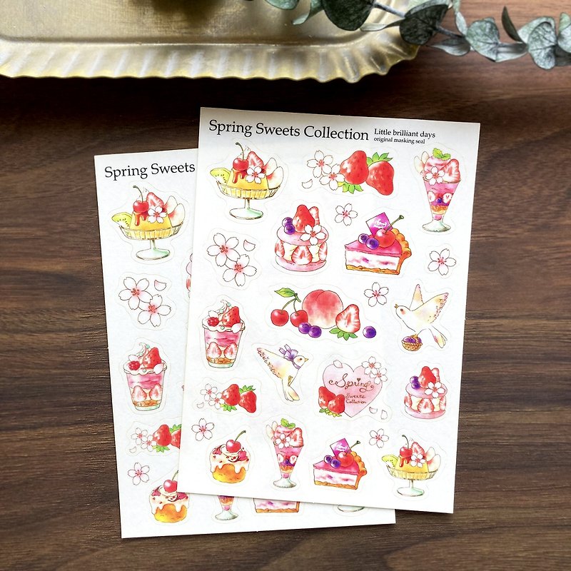 マスキングシール Spring Sweets Collection　春スイーツと桜とフルーツ - 贴纸 - 纸 粉红色