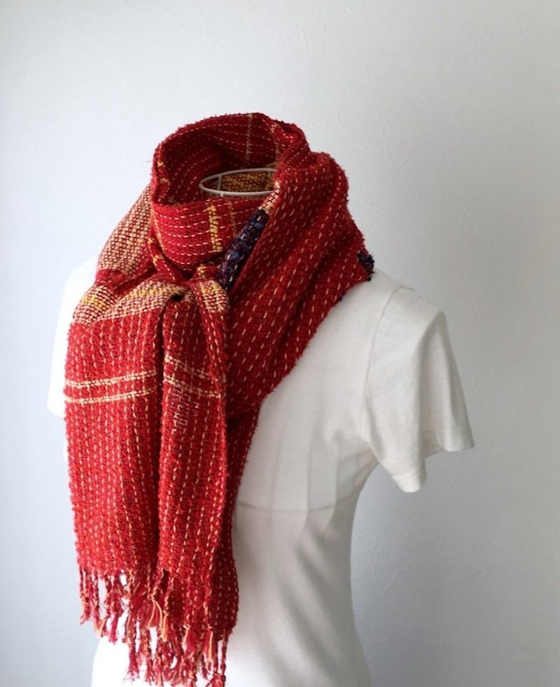 【綿：オールシーズン】手織りストール "Akai Umi" - 丝巾 - 棉．麻 红色
