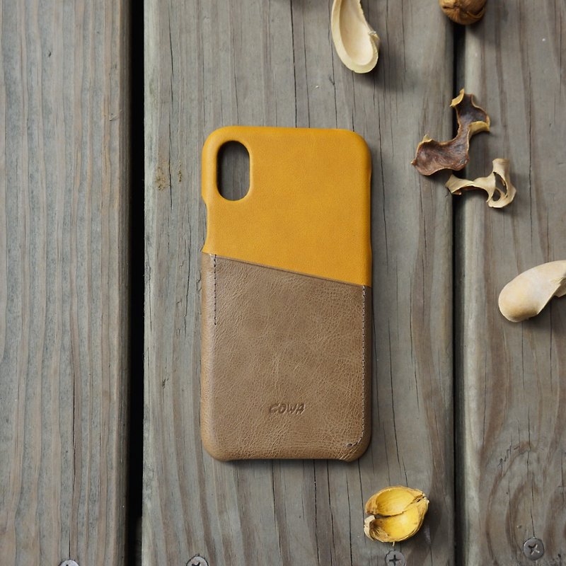 iPhone X 双色皮革手机壳-橙黄/褐色/可插卡/ - 其他 - 真皮 橘色