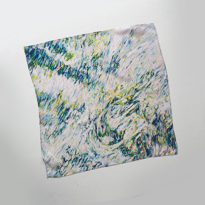 限量艺术抽象方帕 水 - 丝巾 - 丝．绢 绿色