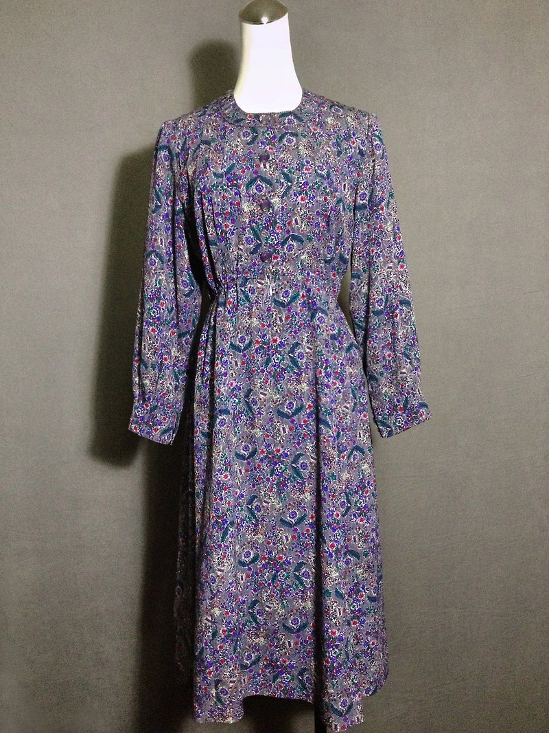 紫色花朵精致织纹古董洋装 - 洋装/连衣裙 - 聚酯纤维 紫色