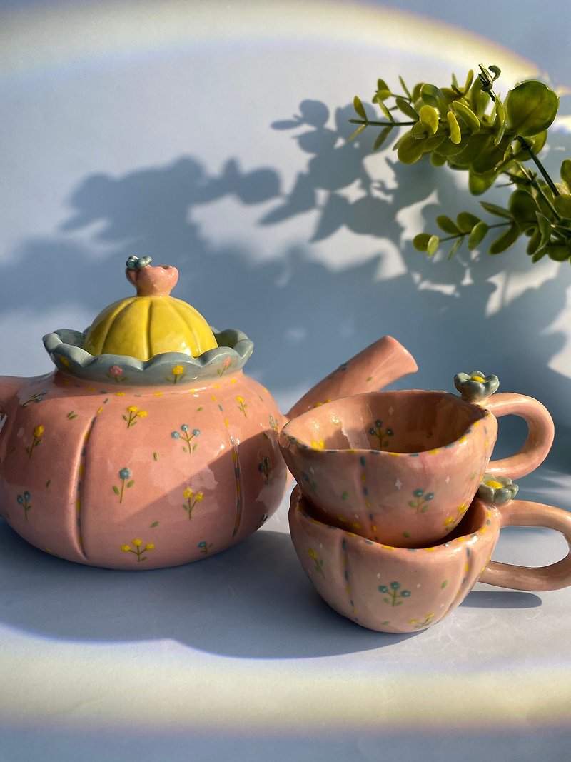 手工陶瓷茶壶，手工陶瓷茶壶套装，粉红，配茶杯，花痴图案，超酷。 - 厨房用具 - 陶 粉红色