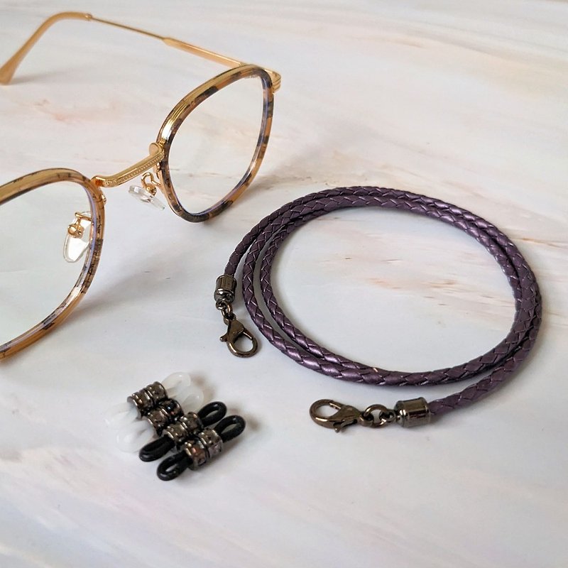 3mm 魔幻紫 小牛皮编织皮绳 金属黑扣件 眼镜链 口罩链 - 挂绳/吊绳 - 真皮 紫色