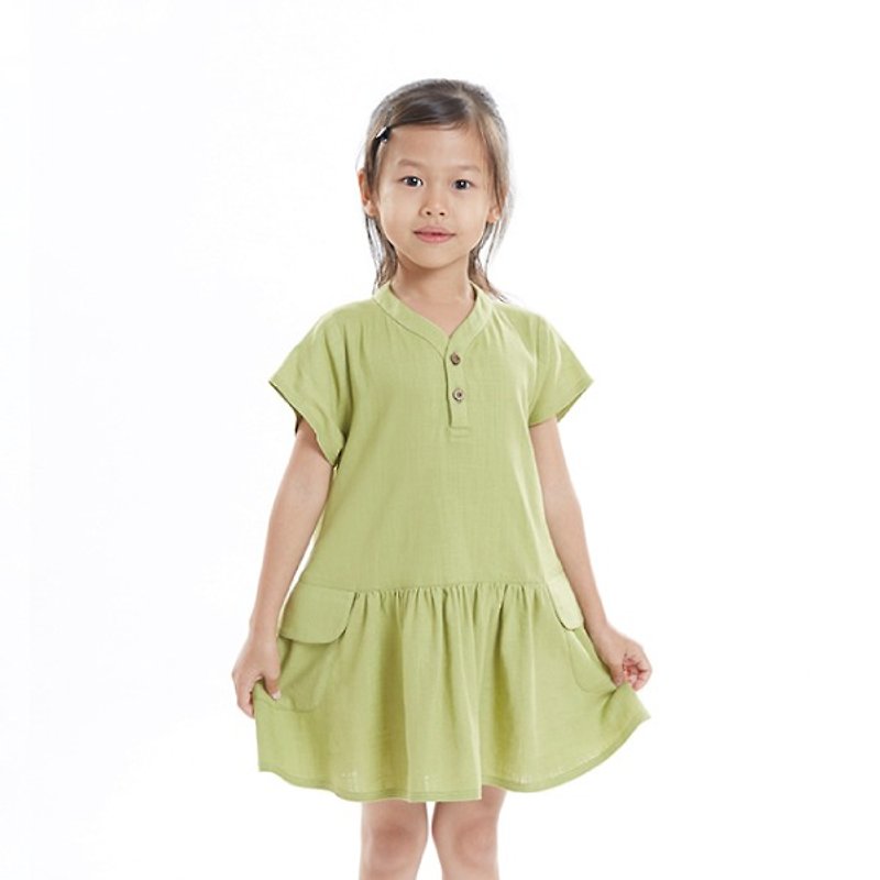 R0240 气质短袖洋装-柳叶色 - 其他 - 棉．麻 绿色