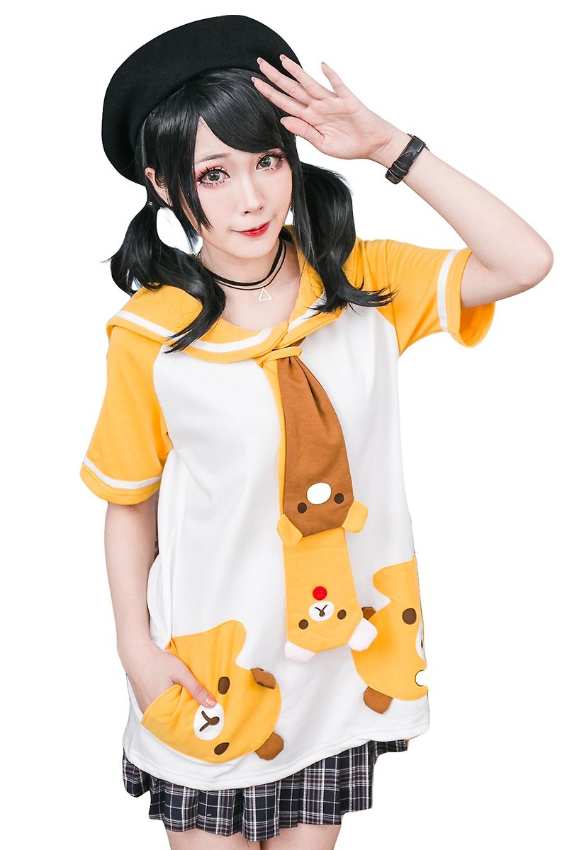 o吉儿o 懒熊香蕉船日本高校短袖T恤【JCE0005Y】 - 女装 T 恤 - 棉．麻 黄色