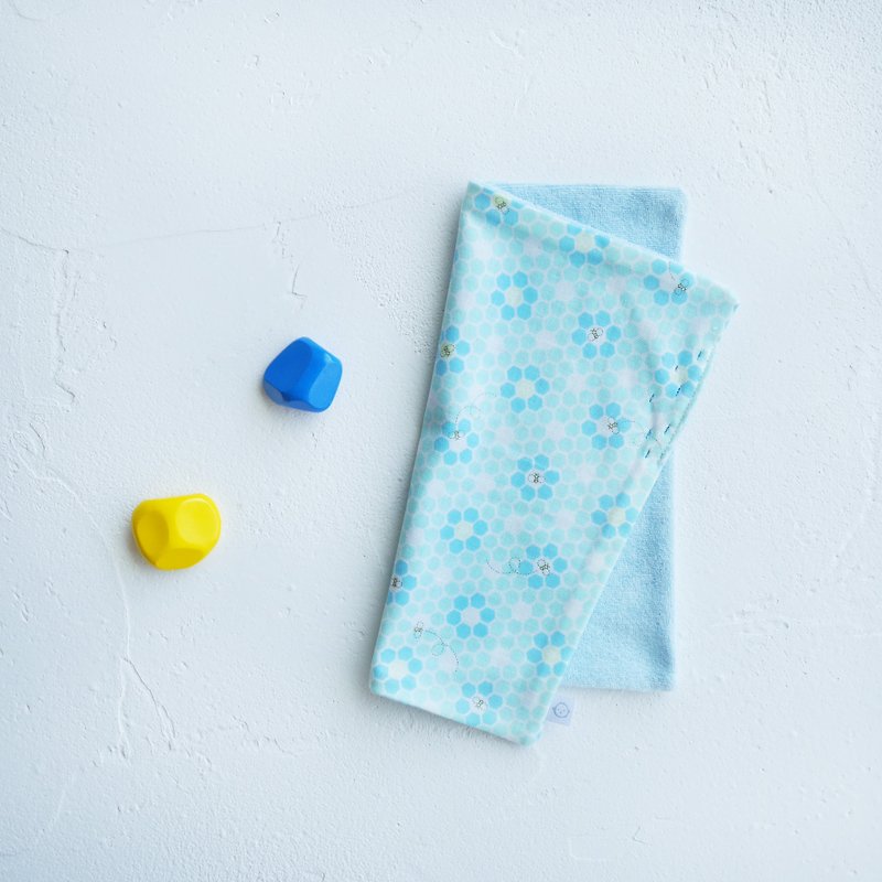 有机棉刺绣手帕巾 ハンカチ - 蓝色蜂巢 - 围嘴/口水巾 - 棉．麻 蓝色