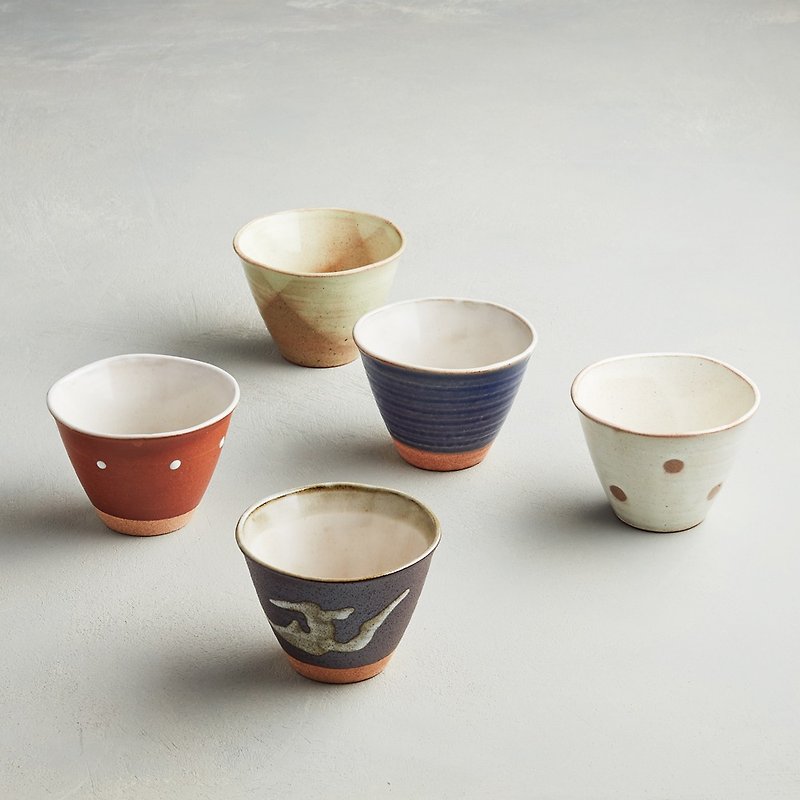 日本美浓烧 - 古窑釉彩陶杯 - 礼盒组(5件式) – 9.5cm - 茶具/茶杯 - 陶 多色