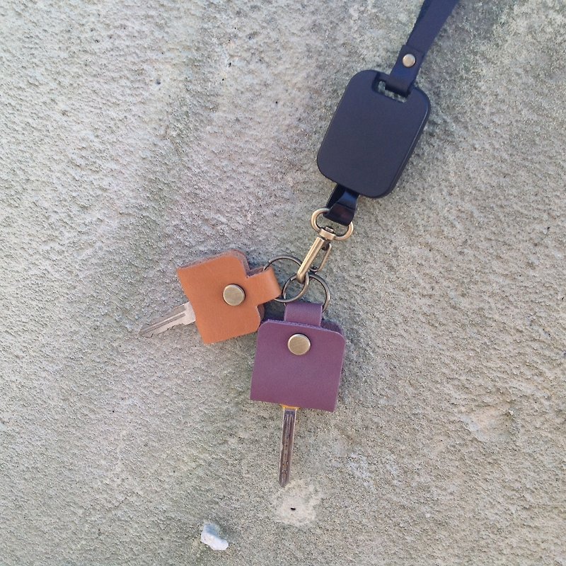 2支钥匙套+可伸缩短挂绳,真皮,皮套,钥匙的衣服【届时皮革】 - 钥匙链/钥匙包 - 真皮 黑色