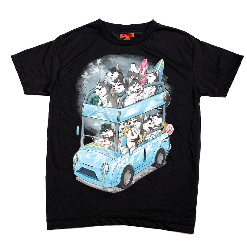 Husky family take a bus  Chapter One T-shirt - 男装上衣/T 恤 - 其他材质 黑色