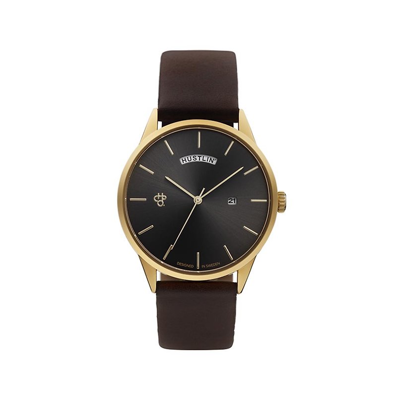 Chpo Brand 瑞典品牌 - Hustlin' 金表盘棕皮革 手表 - 男表/中性表 - 其他材质 金色
