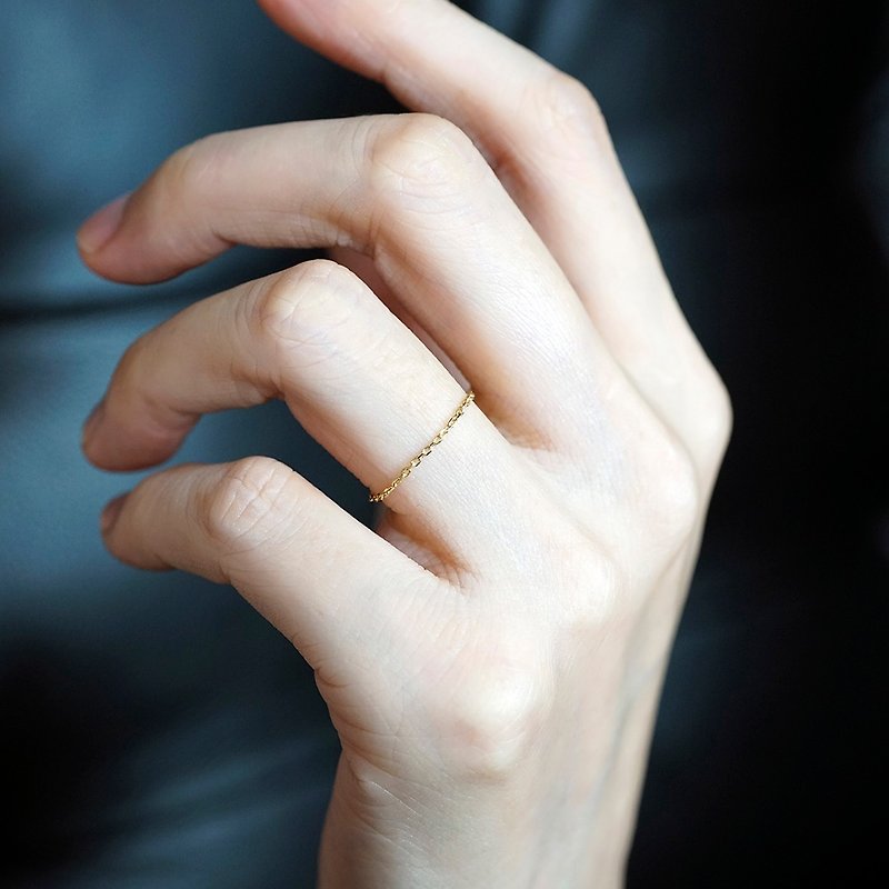9K黄金链条戒指 VISHI未时原创素真金精致简约叠戴关节戒女礼物 - 戒指 - 其他金属 